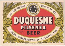 Duquesne Pilsener Beer IRTP Label ©1934 